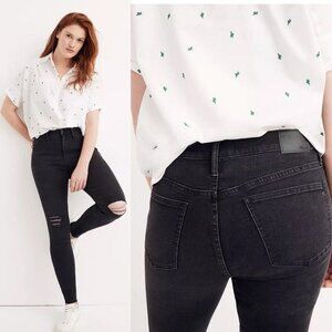 Madewell Mid Rise Skinny Jeans Black Sea Size 26 Petite Distressed‎ Ripped Denim